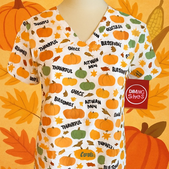 Divine Stretch Tops - COPY - Divine Stretch Fall Scrub Top XL Pumpkins Thanksgiving NWT